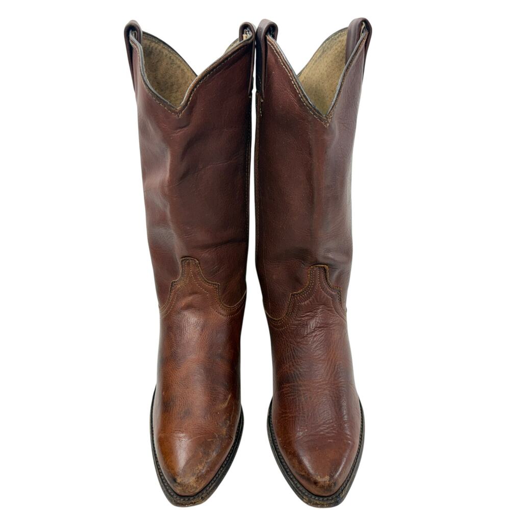 Western Cowboy Boots‎ Women Size 6M Brown Leather USA Mid Calf Pointed Toe - Picture 2 of 10